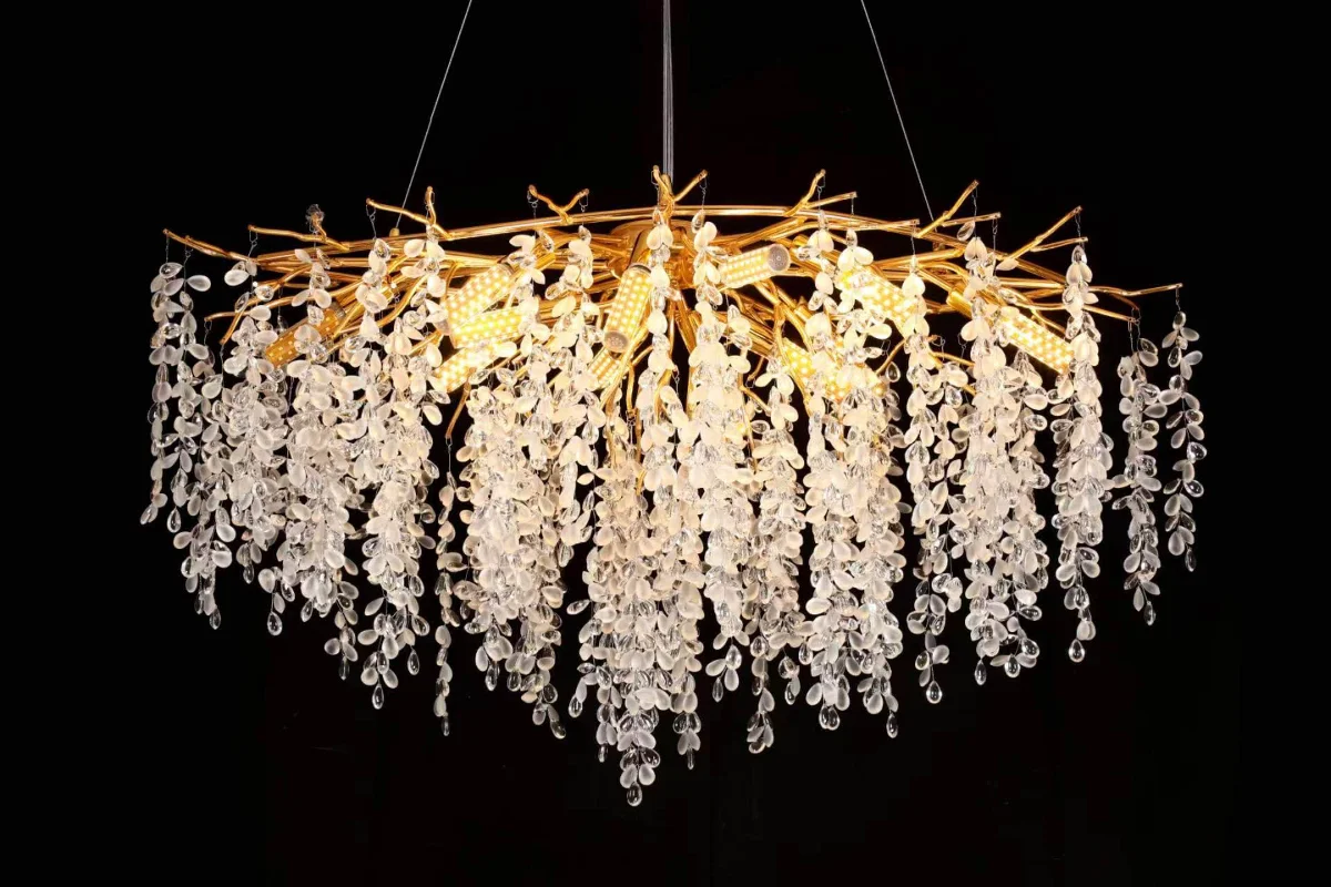 Polished Gold Linear Raindrop Chandelier 5003