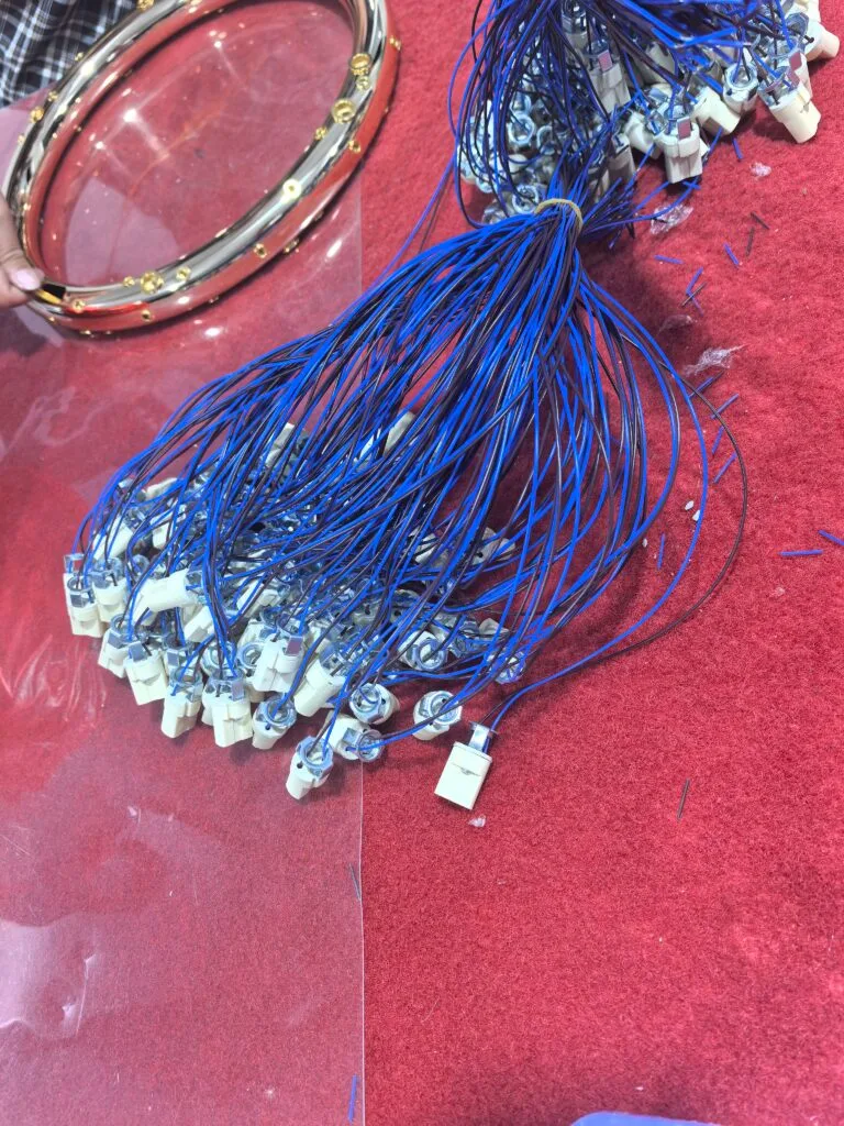 Chandelier wiring and assembly before packing