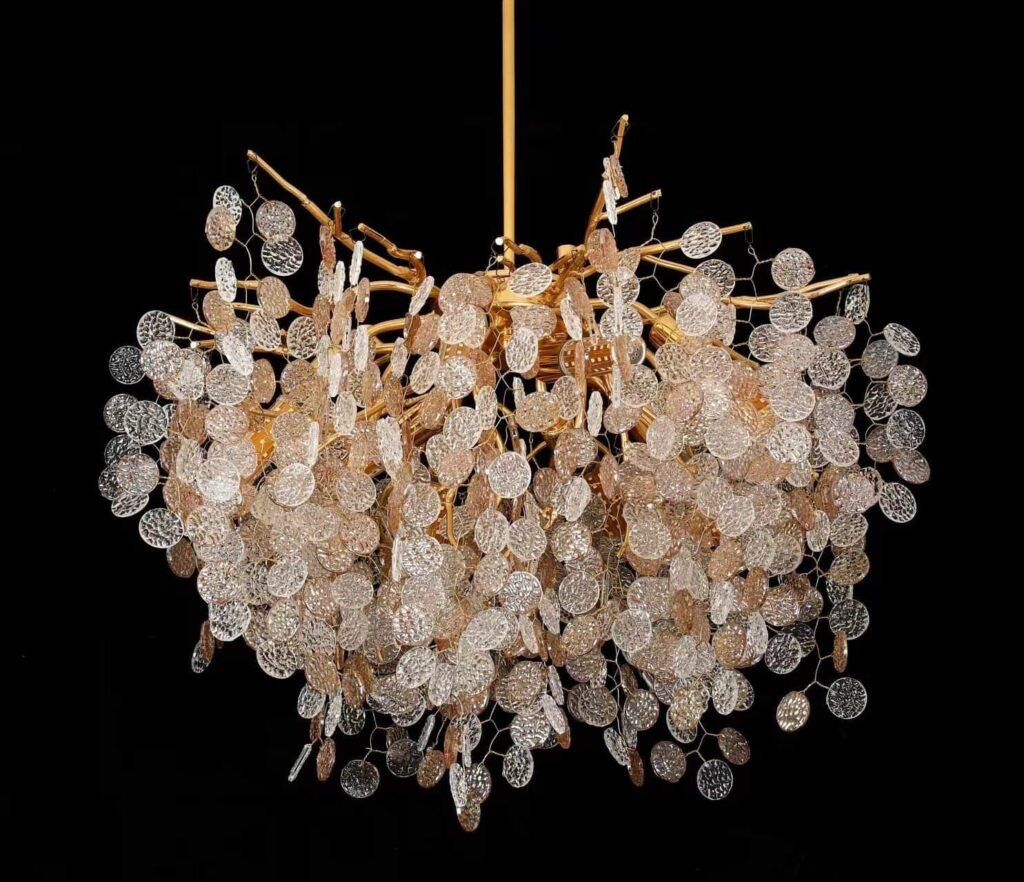 Coin Glass Tree Branch Crystal Chandelier (5005) installed in an interior