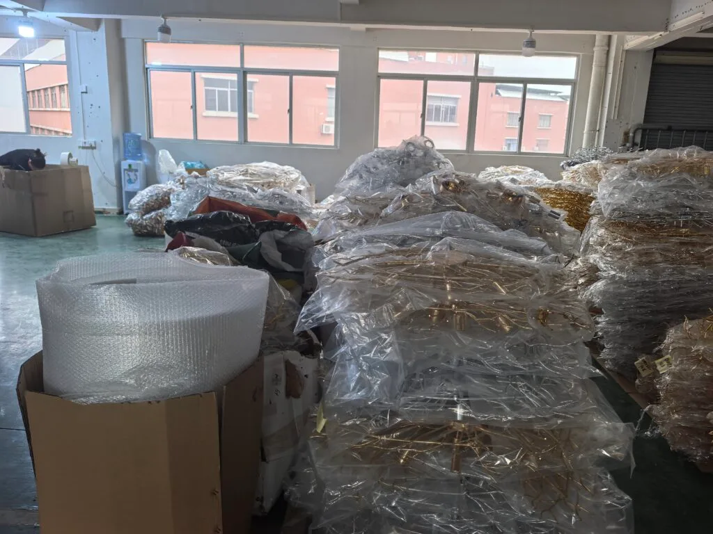 Crystal chandelier frames and packing preparation at HongFu Lighting