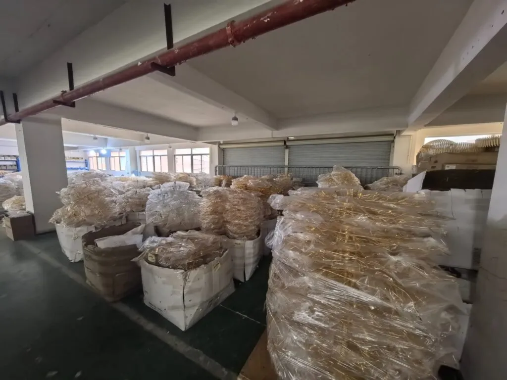HongFu Lighting warehouse with chandelier frames ready to ship