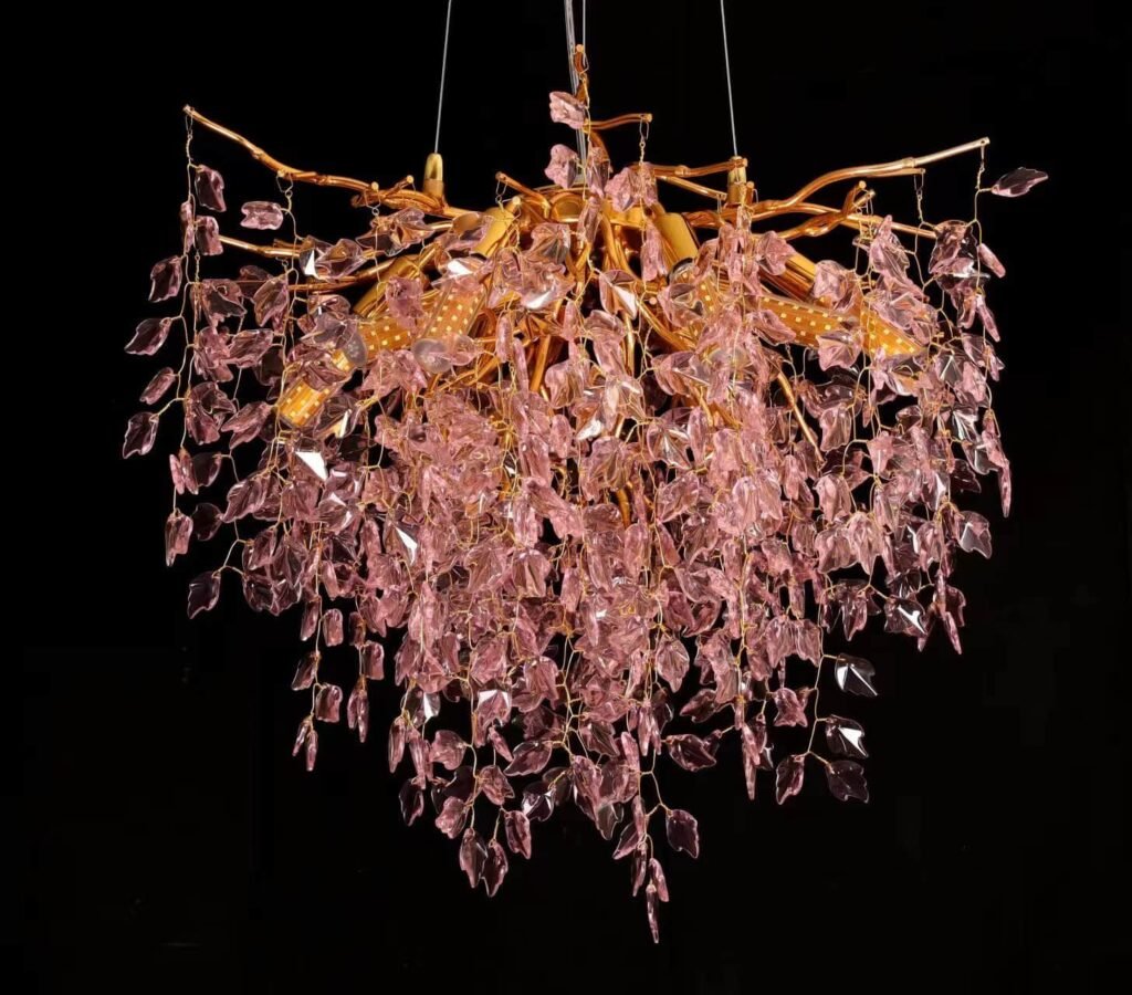 Maple Leaf Tree Branch Crystal Chandelier (5027) installed in an interior