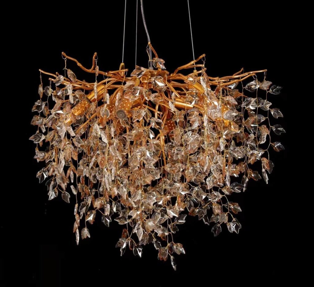 Maple Leaf Tree Branch Crystal Chandelier (5027) crystal and finish close-up