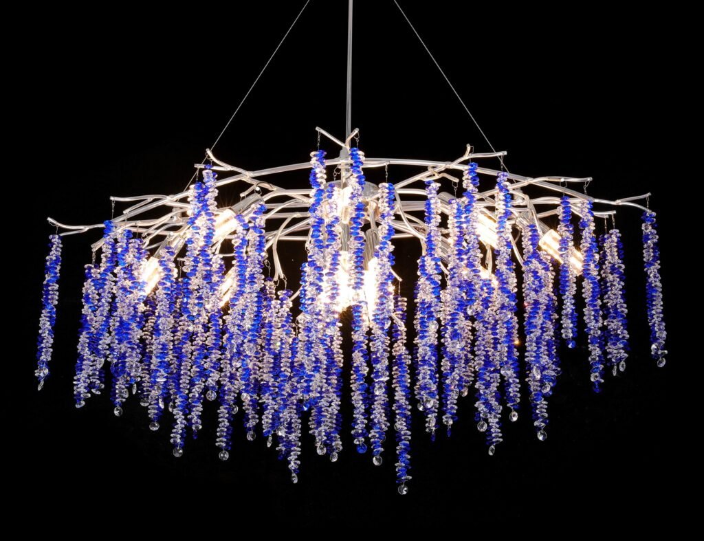Octagon Bead Tree Branch Crystal Chandelier (5011) installed in an interior