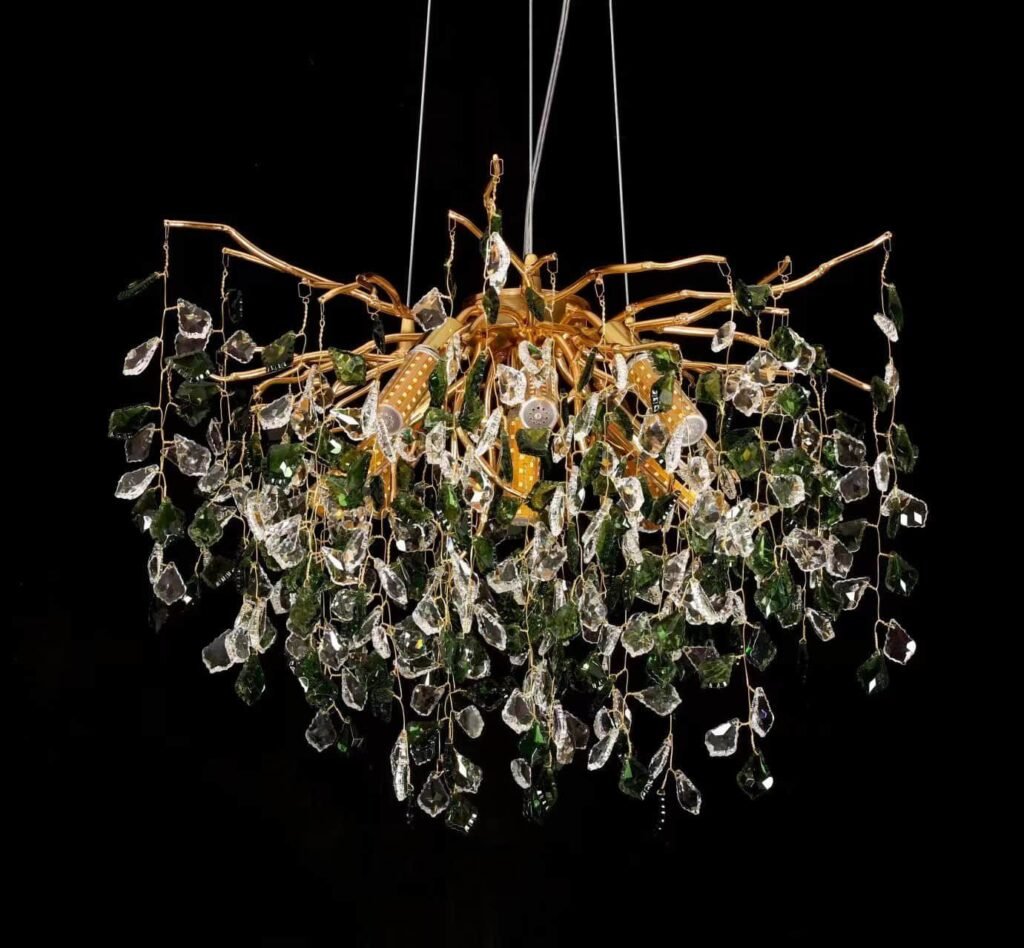 Pagoda Tree Branch Crystal Chandelier (5032) installed in an interior