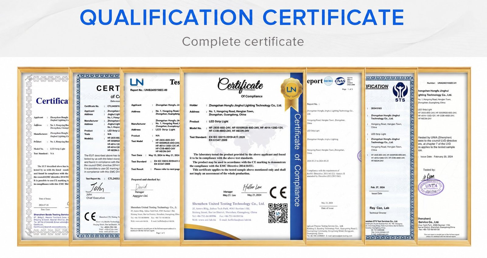 CE and RoHS certificates issued to Zhongshan Hongfu Jinghui Lighting Technology Co., Ltd.