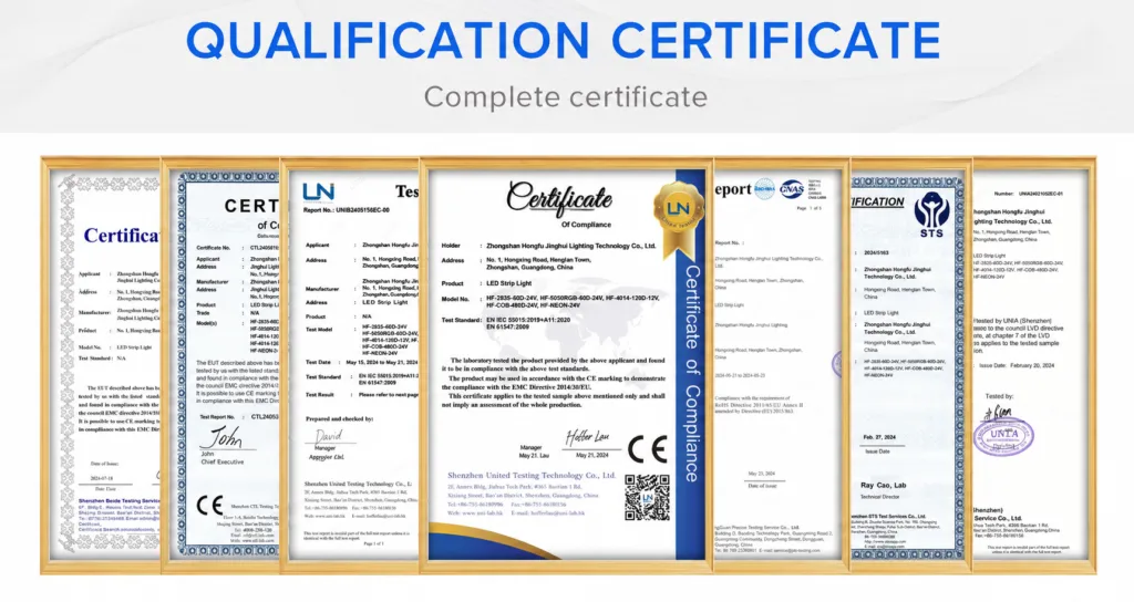 CE and RoHS qualification and test certificates issued to Zhongshan Hongfu Jinghui Lighting Technology Co., Ltd.